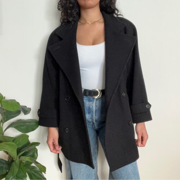 Vtg Jones NY Wool Peacoat Sz Medium 8/10 Classic Minimalist Double Breasted Coat - Picture 1 of 11